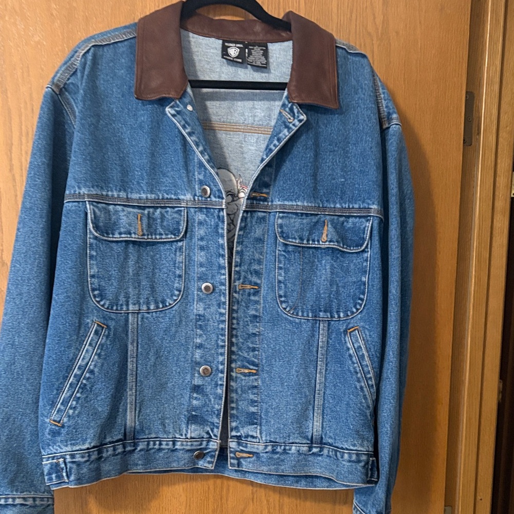 Warner Bros. Blue Denim Jacket with Brown Collar